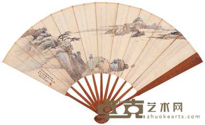 萧俊贤 1929年作 暮山云横并行书 成扇 